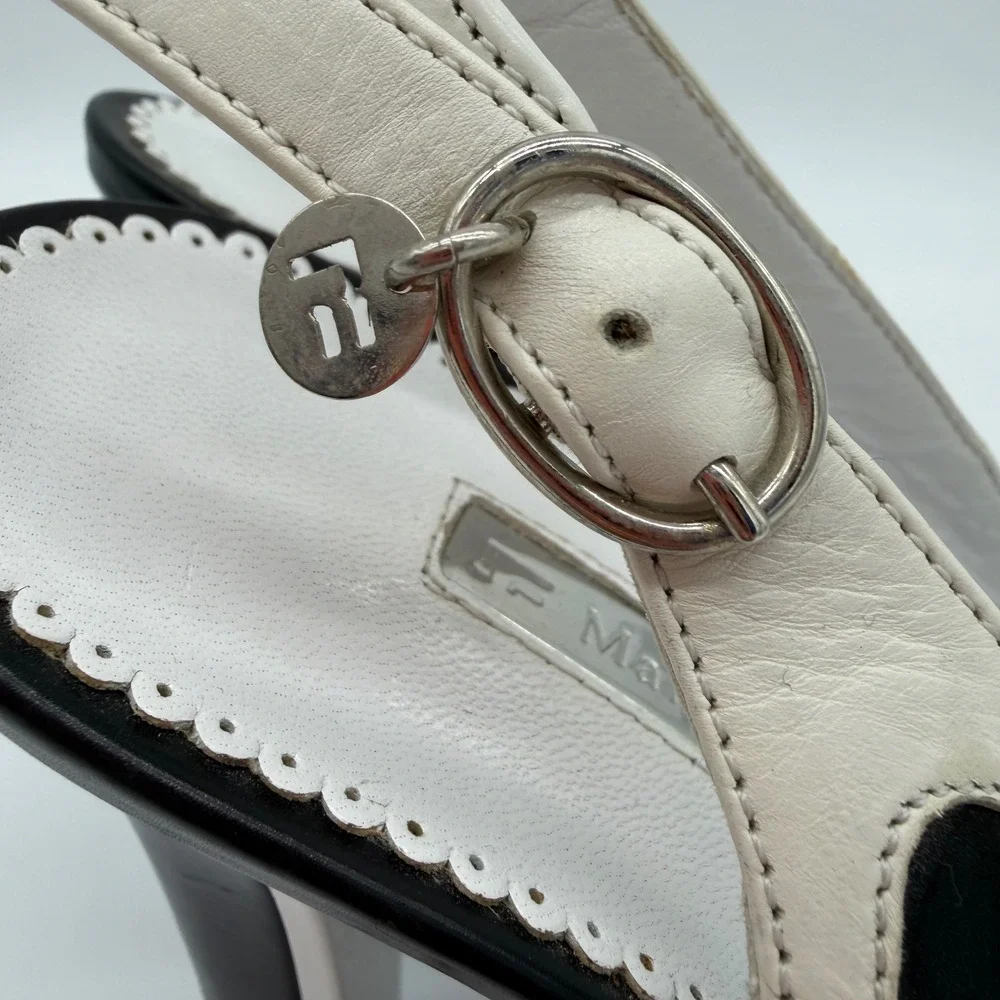Authentic Marino Fabiani Slingback Heels Size 38 Black White Platform Italy